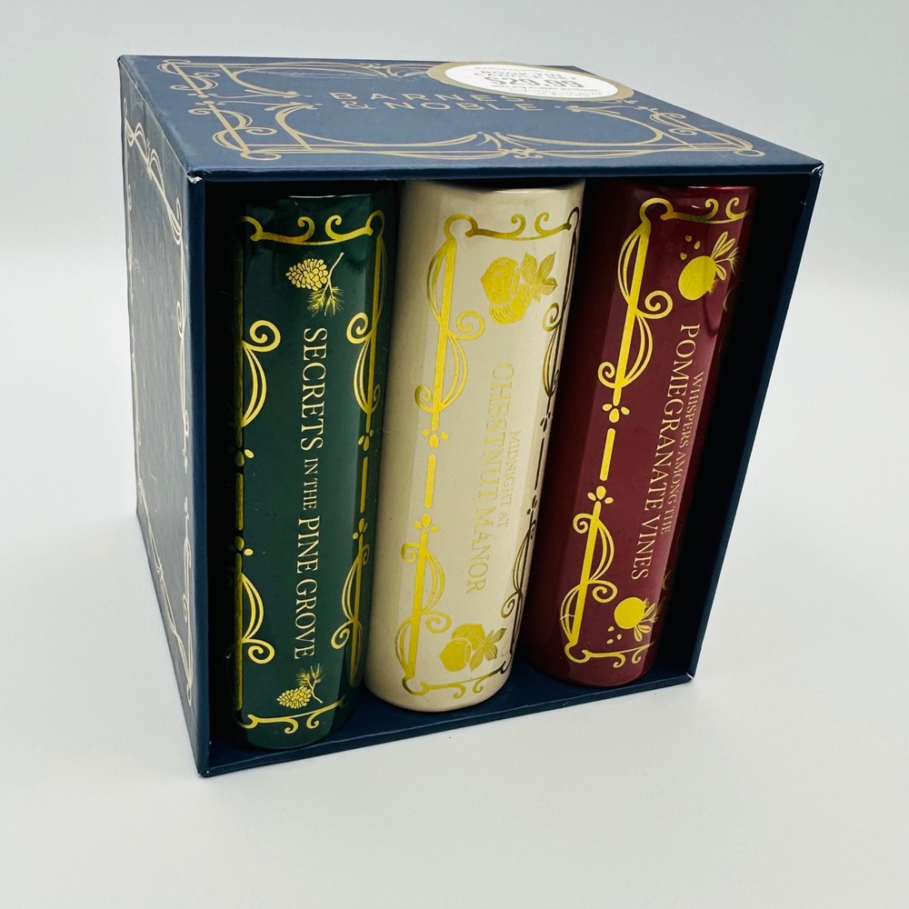 Barnes & Noble Book Tin Candle Set of 3 Gold Foil Decor Limited Edition Chrs